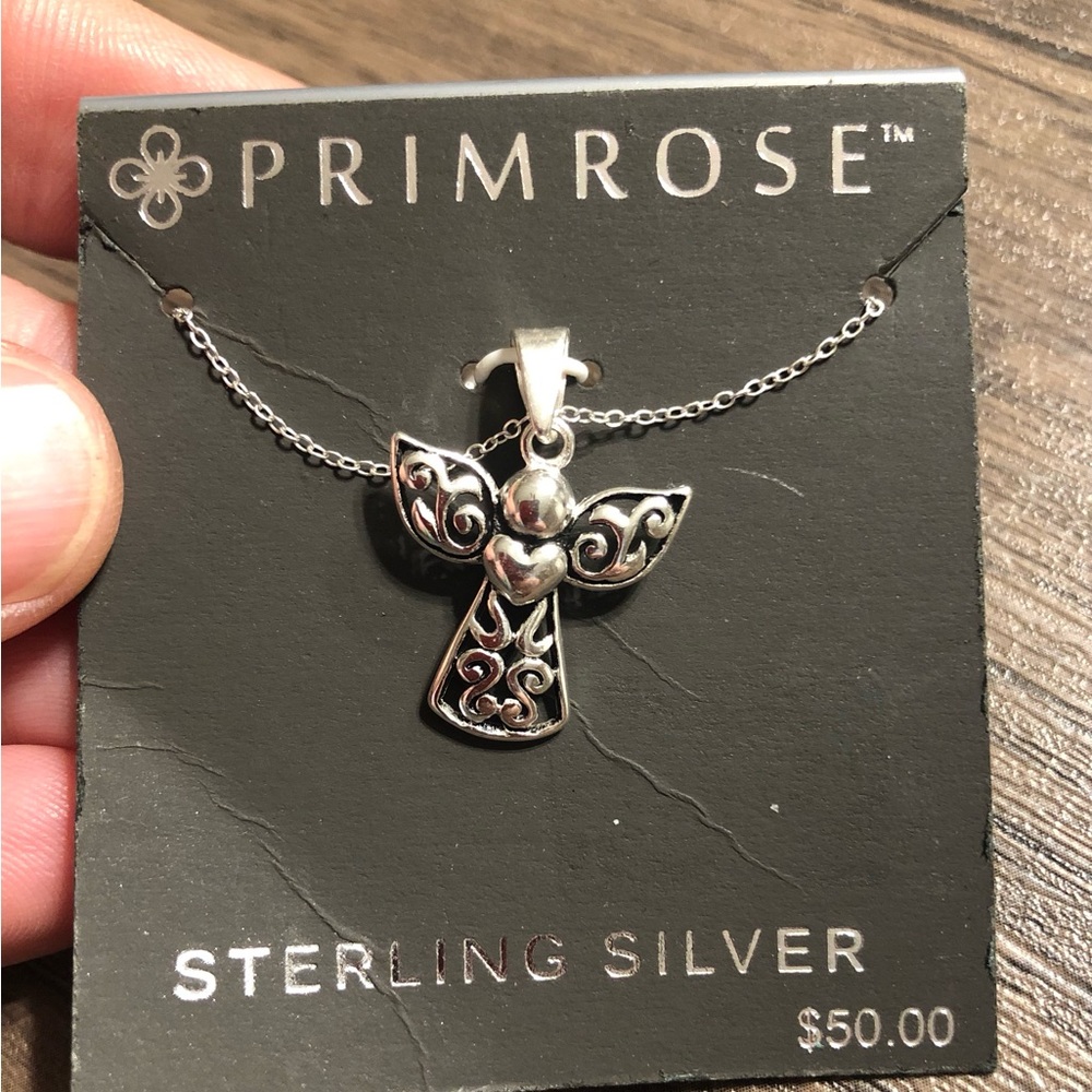 Sterling silver filigree angel pendant necklace